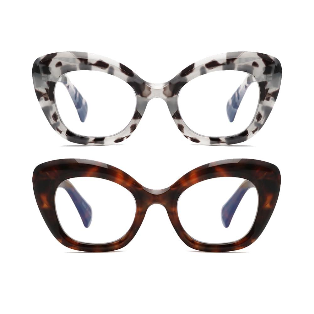 HoouMoou HoouMoou Oversized Cat Eye Reading Glasses for Women Stylish Designer Cateye Readers Funky Blue Light Blocking Glasses(Tortoise + Grey Tortoise, 1.0, x)