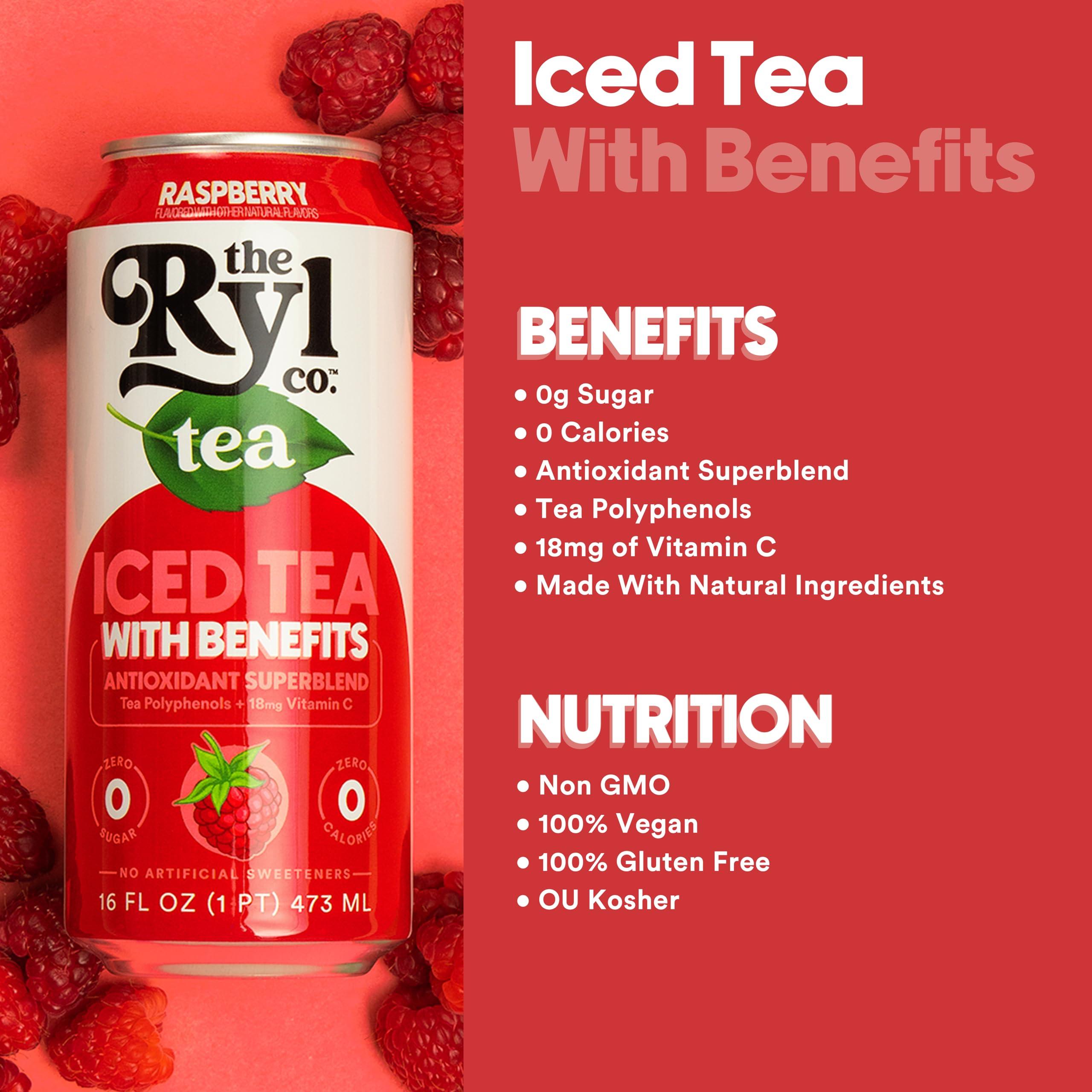 The Ryl Co Ryl Iced Tea, Variety Pack, Antioxidant Superblend, Zero Sugar, Low Carb, Zero Calorie Iced Tea, 16.0 Fl Oz (12-Pack)