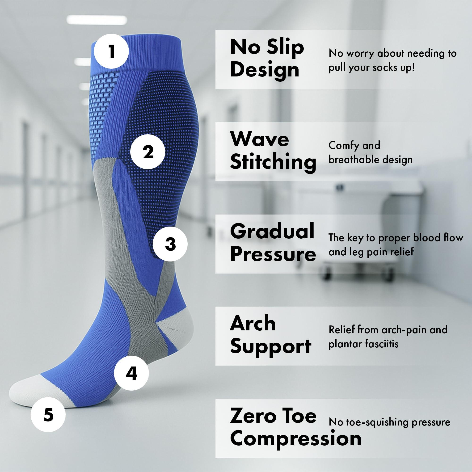 Nurse Yard Nurse Yard Compression Socks for Nurses - Women & Men - 20-30mmHg Graduated Compression, Zero-Toe Compression, For Medical Staff, Nursing, Athletic Support Such As Running, Cycling, Hiking - 1 Pair