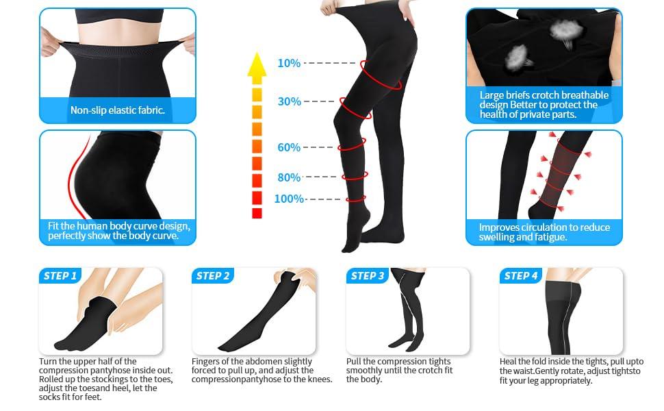 XUANSHOW 20-30mmHg Compression Pantyhose for Women, Medical Compression Stockings, High Waist Opaque Compression Tights for Lymphadema Edema, Swelling, Varicose Veins, Support Hose for Teacher Doctor (M,