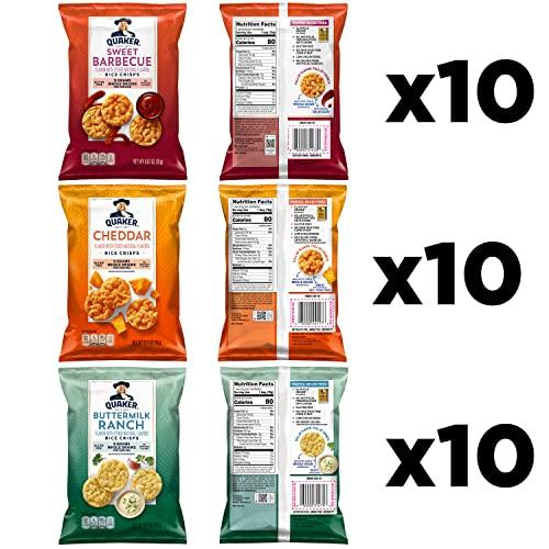 Quaker Quaker Rice Crisps, Gluten Free, 3 Flavor, Single Serve, 0.67, Savory Variety Pack, 20.1 Oz,Pack of 30