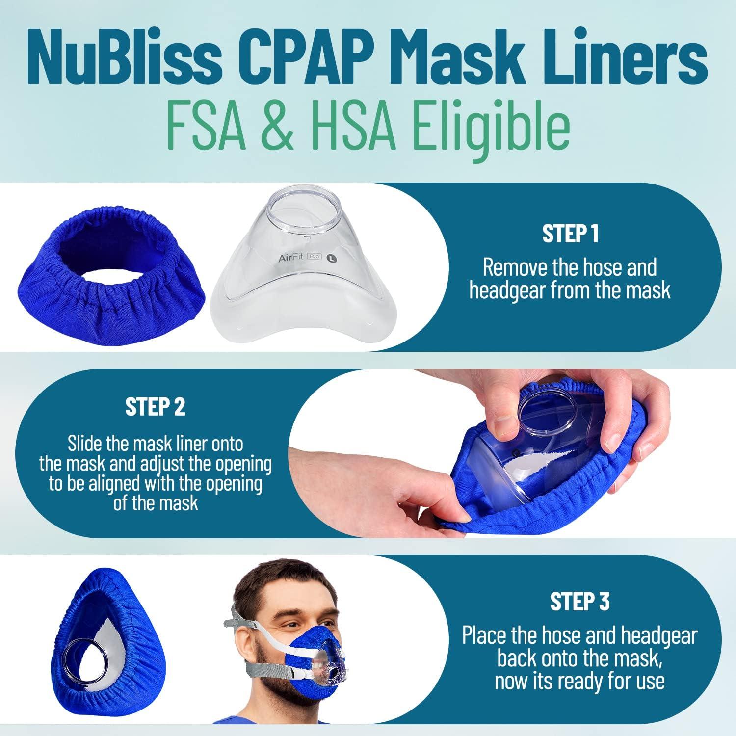 NuBliss CPAP Mask Liners - FSA & HSA Eligible 4-Pack Soft Cushion Mask Cover Compatible with F20 & F10 Mask, A Variety of Nasal Masks, Mouth Masks, and Most Full Face Masks - Washable, Reusable, Lightweight