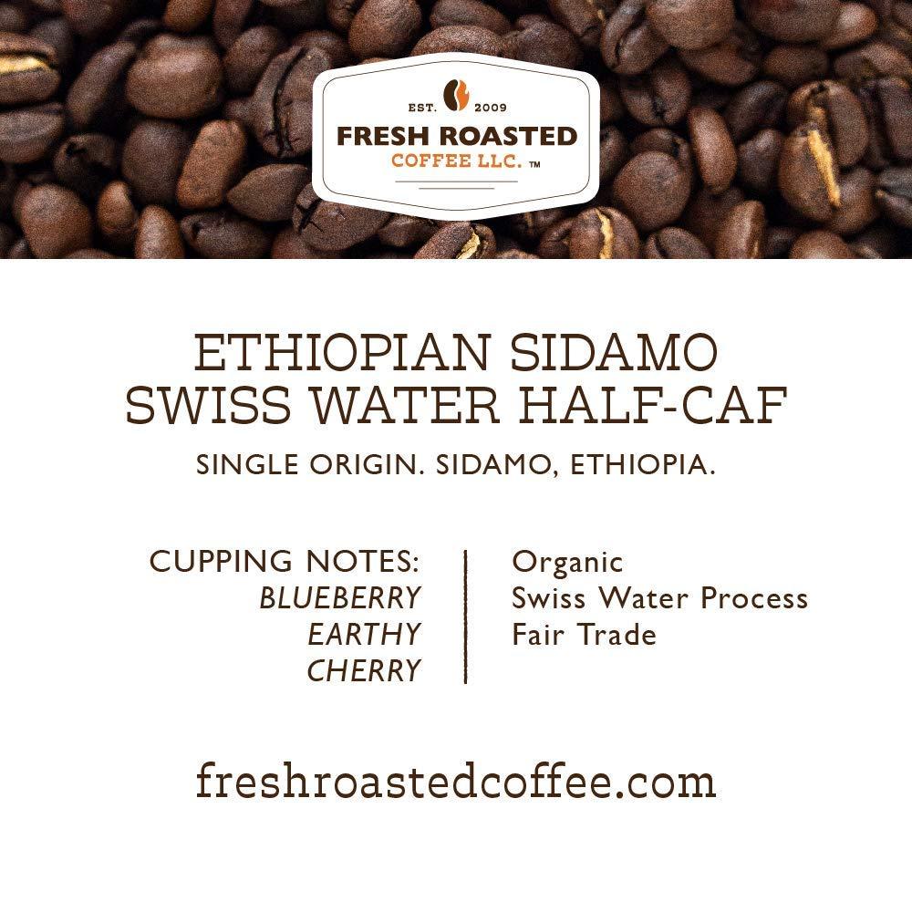 Fresh Roasted Coffee Fresh Roasted Coffee, Fair Trade Organic Ethiopian Sidamo Water Half-Caf, 5 lb (80 oz), Kosher, Medium Roast Whole Bean