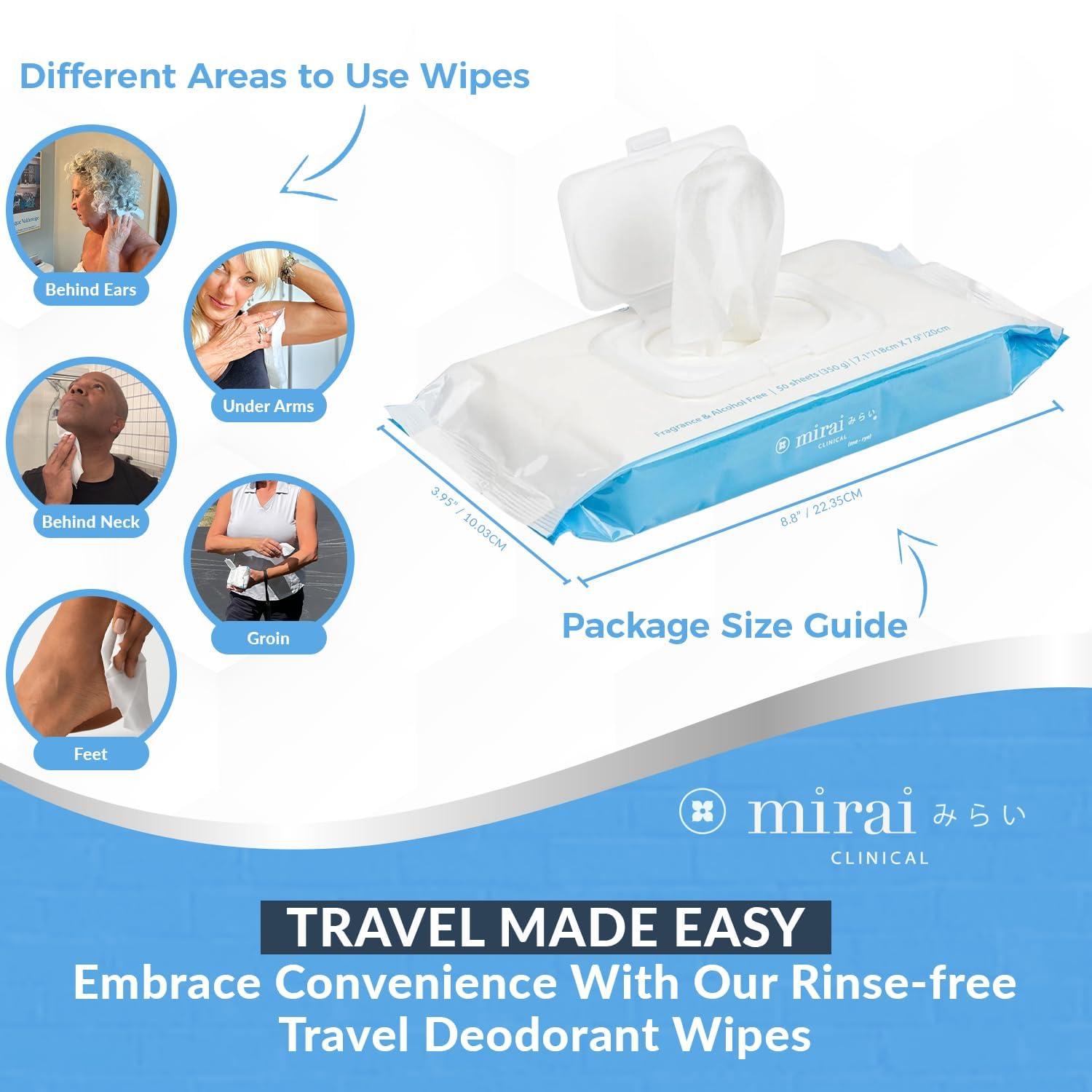 Mirai Mirai Clinical's Deodorizing Body Wipes for Women & Men - Cleansing & Refreshing Deodorant Wipes Women & Men Love - Fights Nonenal Body Odor - For Whole Body Usage - Unscented - 3 packs.