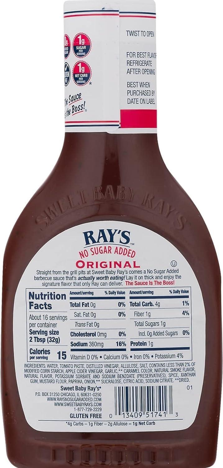 Sweet Baby Ray\'s Sweet Baby Rays No Sugar Added BBQ Sauce - Original Flavor, 18.5 oz. (Pack of 3) - Delicious and Sweet without the Added Sugar for a Healthier BBQ Experience - Includes Sweet Baby Ray\'s Sticker