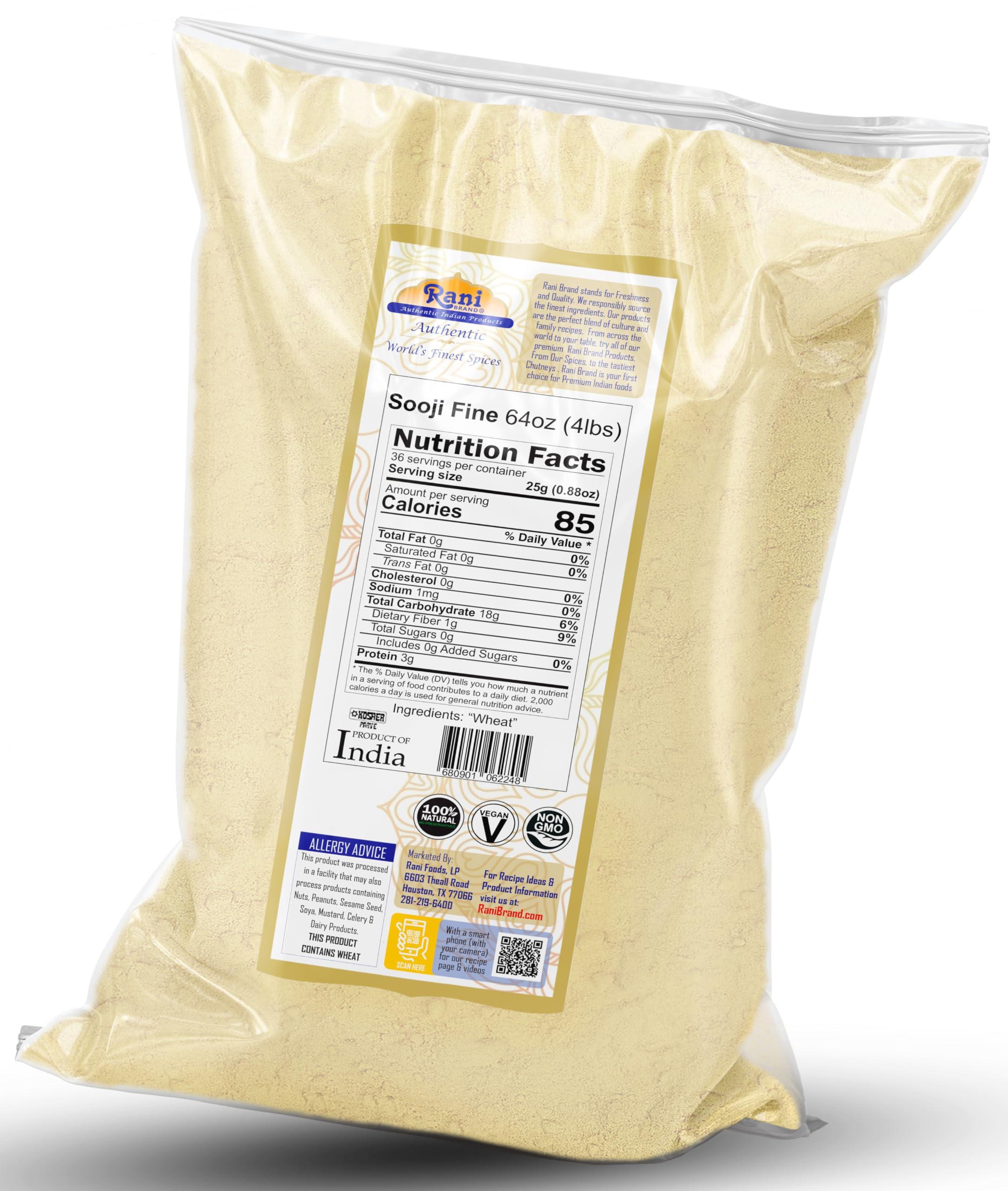 Rani Brand Authentic Indian Products Rani Sooji Fine (Farina, Suji, Rava, Wheat) Flour 64oz (4lbs) 1.81kg Bulk ~ All Natural | Vegan | NON-GMO | Kosher | Indian Origin