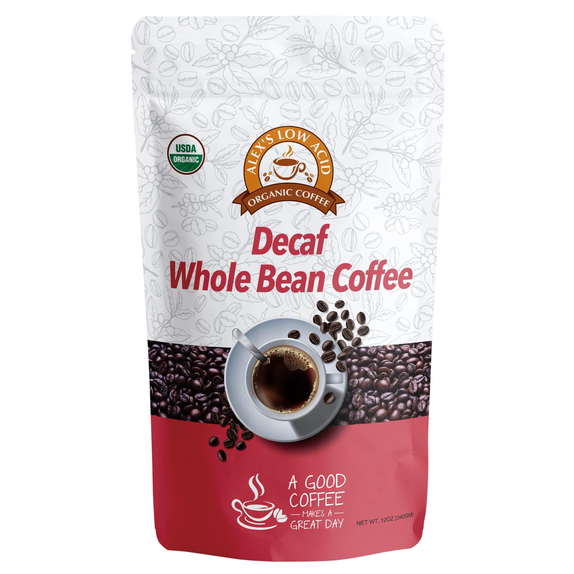 ALEX'S LOW ACID ORGANIC COFFEE Alex's Low Acid Organic Coffee 12oz Bag - Whole Bean Decaf (Pack of 1)