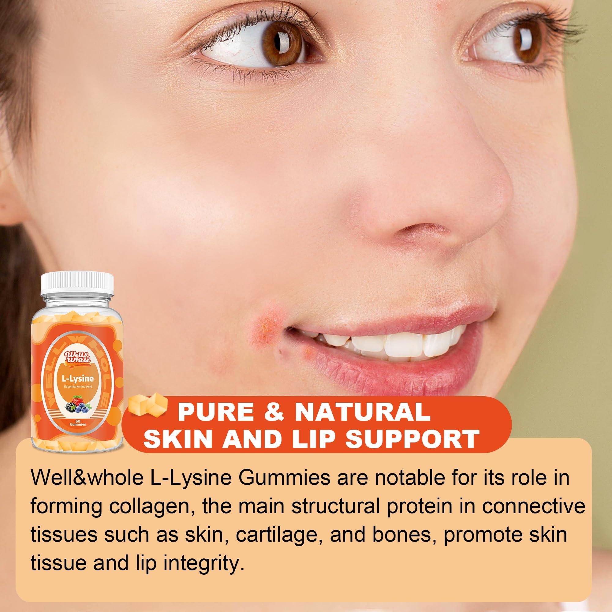 Well&Whole Well&Whole L-Lysine 1000mg Gummies - Vitamin B12 1000mcg - Essential Amino Acid Supplement for Gum, Lip Health* - L-Lysine Supplement for Kids and Adults - Vegan, Non GMO, Gluten-Free, 60 Counts