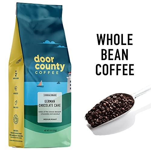 Door County Coffee & Tea Co. Door County Coffee German Chocolate Cake Flavored Coffee Whole Bean | 10 oz Bag | Flavored Whole Bean Coffee Medium Roast | 100% Specialty Arabica Coffee | Flavored Gourmet Coffee | German Chocolate Cake