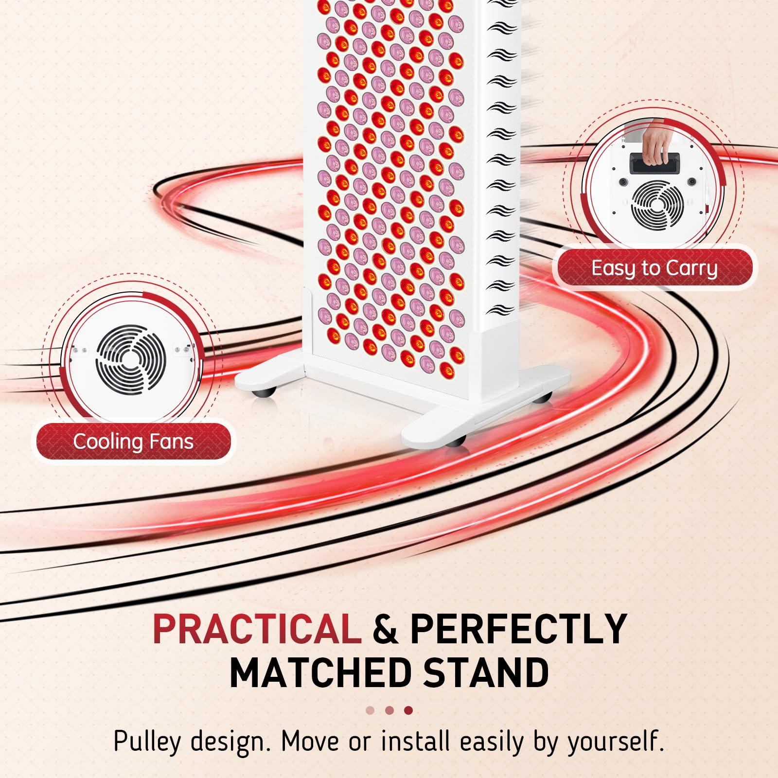 Rikimxin 300 LEDs Red Light Therapy Devices, Red 660nm and 850nm Near Infrared Light Therapy with Base Wheels, High Power Red Light Panel for Body Face Pain Relief, Recovery, Improve Sleep, Skin Health