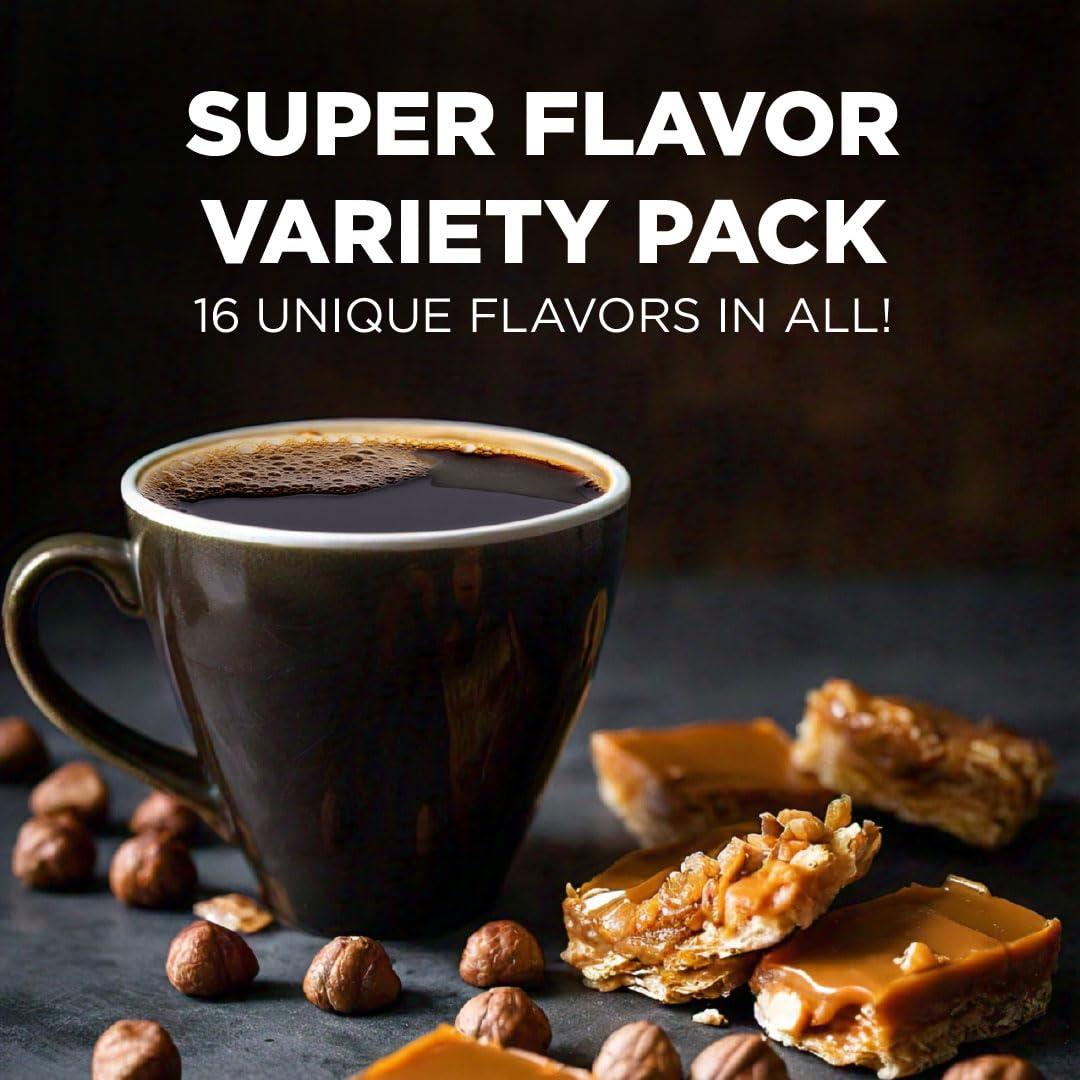 MAUD'S Maud\'s Super Flavored Coffee Pods Variety Pack, 80 ct | 16 Assorted Coffee Flavors | 100% Arabica Medium Roast Coffee | Solar Energy Produced Recyclable Pods Compatible with Keurig K Cups Maker