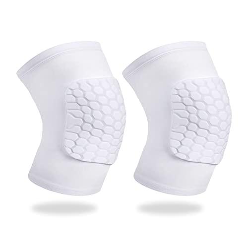 Laiiqi Knee Compression Pads,Basketball Knee Pads with Honeycomb Padding, Breathable and Non-Slip Knee Pads for Volleyball Gym Running Workout Sports, Hex Knee Pads Sleeves for Men and Women S (A Pair White)