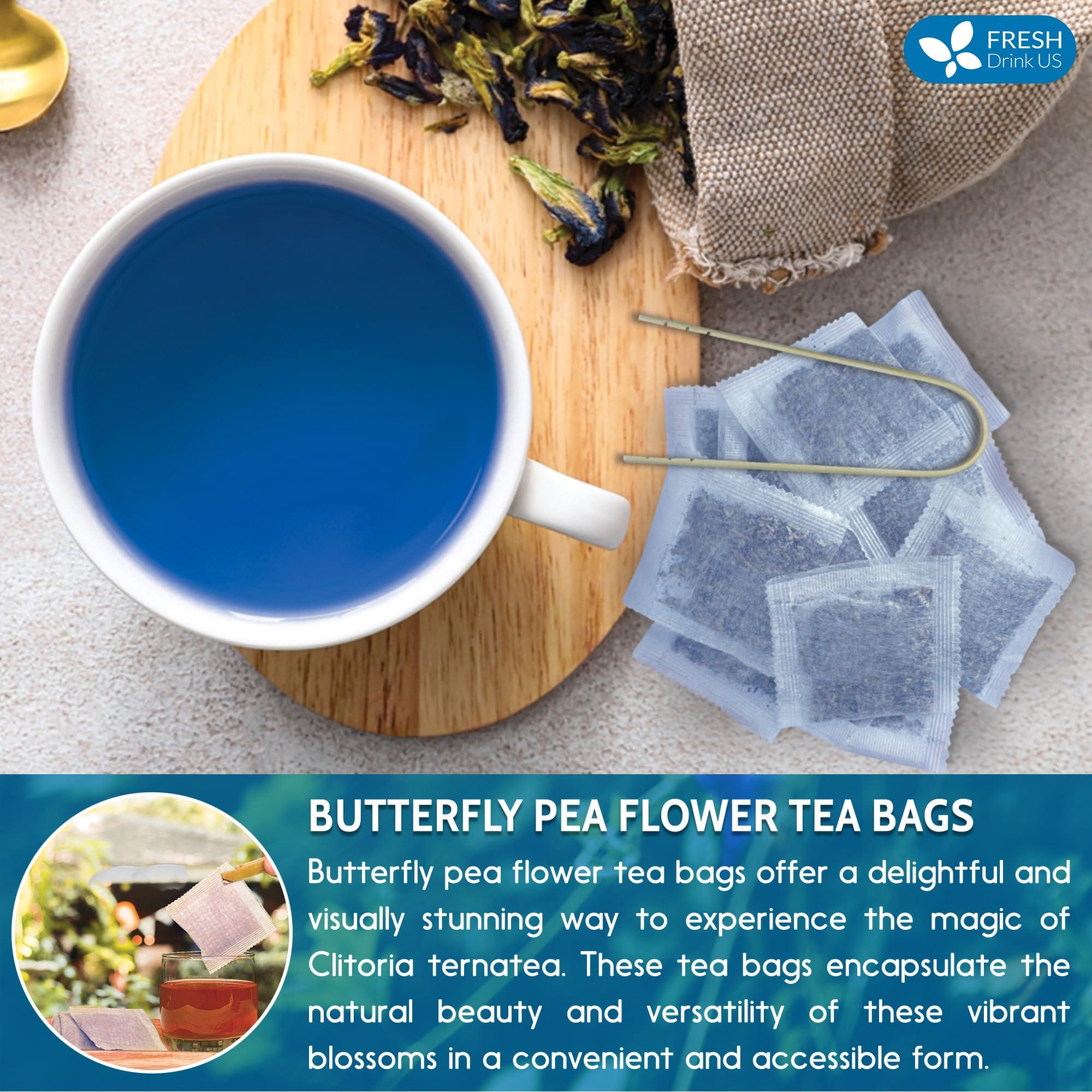 FRESHDRINKUS FreshDrinkUS, Premium 55 Butterfly Pea Tea Bags, 100% Natural and Pure from Butterfly Pea Flowers, Hand-made, Made With Natural Materials-Corn Fiber Tea Bag, Sugar/Caffeine/Gluten Free, Vegan