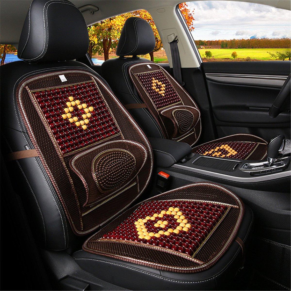 Cozylkx Cozylkx Wooden Beads Mesh Lumbar Back Support Massage Full Back Cushion Pad Breathable Cooling Car Front Seat Protector, Coffee