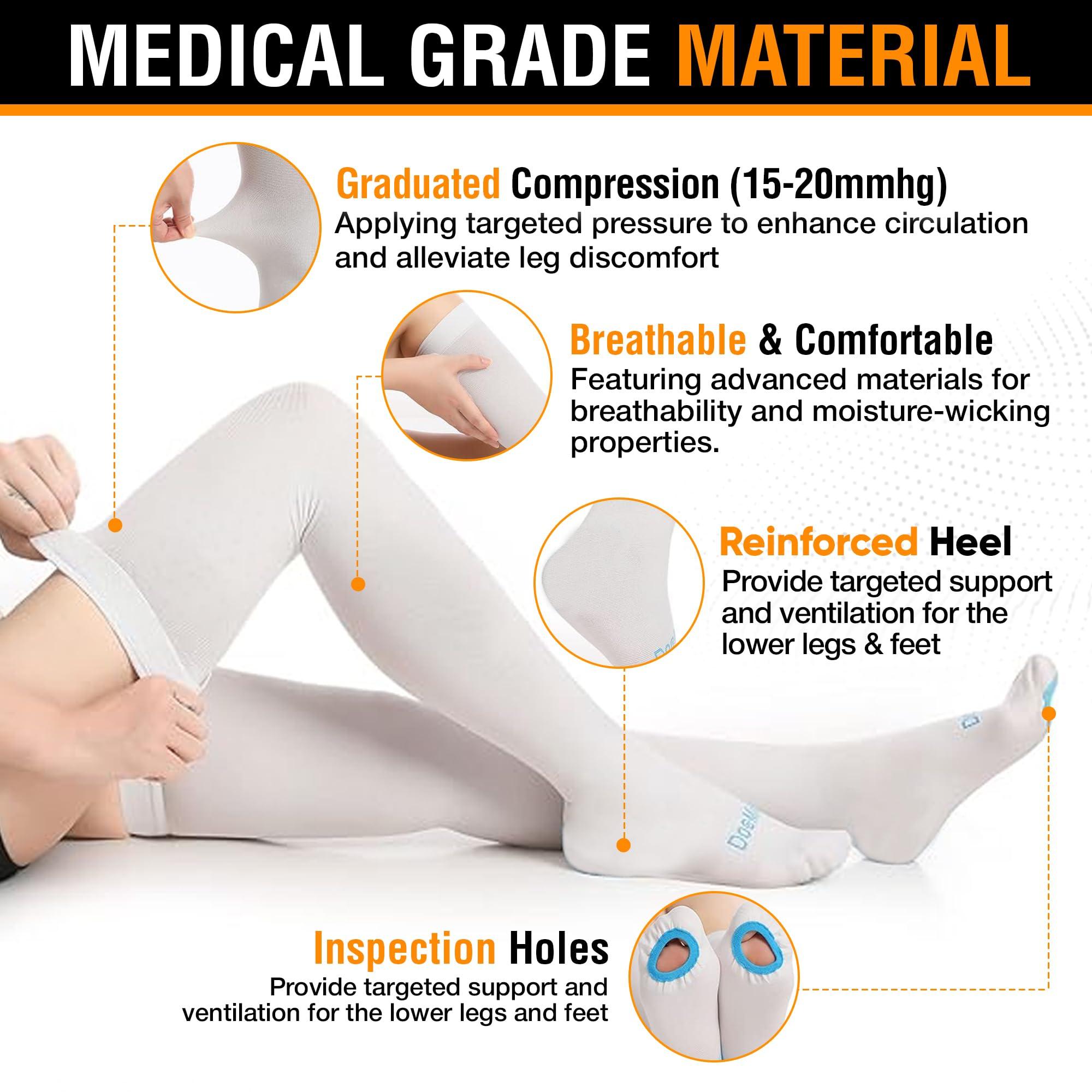 Doc Miller Doc Miller TED Hose Thigh High Anti Embolism Stockings for Women & Men, Hospital Style Surgical Stockings, Plus Size White Compression Socks 15-20mmHg, Support Hose with Inspection Hole Small