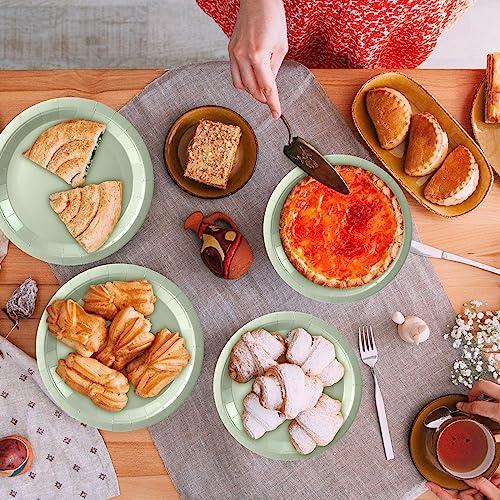 Purhapfre Sage Paper Plates Sage Green Paper Plates and Napkins Party Supplies Sage Green Disposable Plates for Bridal Shower,Baby Shower, Birthday,Serves 50