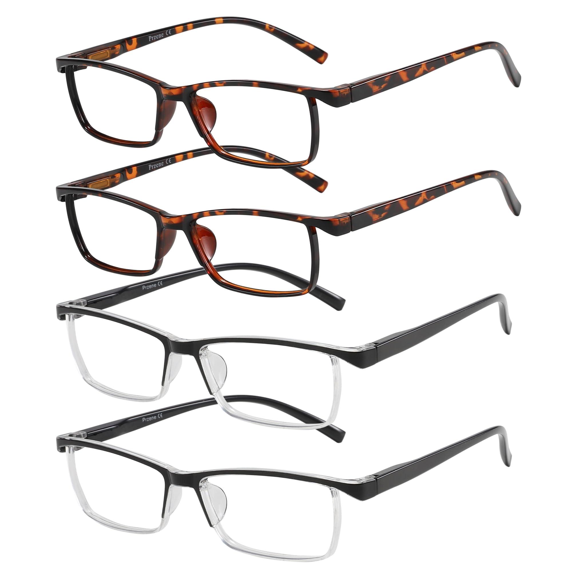 Przene Przene 4 Pack Rectangle Reading Glasses for Men Women Blue Light Blocking Readers Black/Demi Brown 1.25
