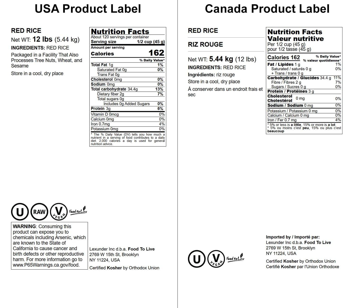 Food to Live Food to Live Red Rice, 12 Pounds Whole Rice, Nutty Flavor, Soft Texture, Non-Sticky, Vegan. Good Source of Protein and Antioxidants. Perfect for Pilafs, Salads, Stir-Fries and Rice Bowls