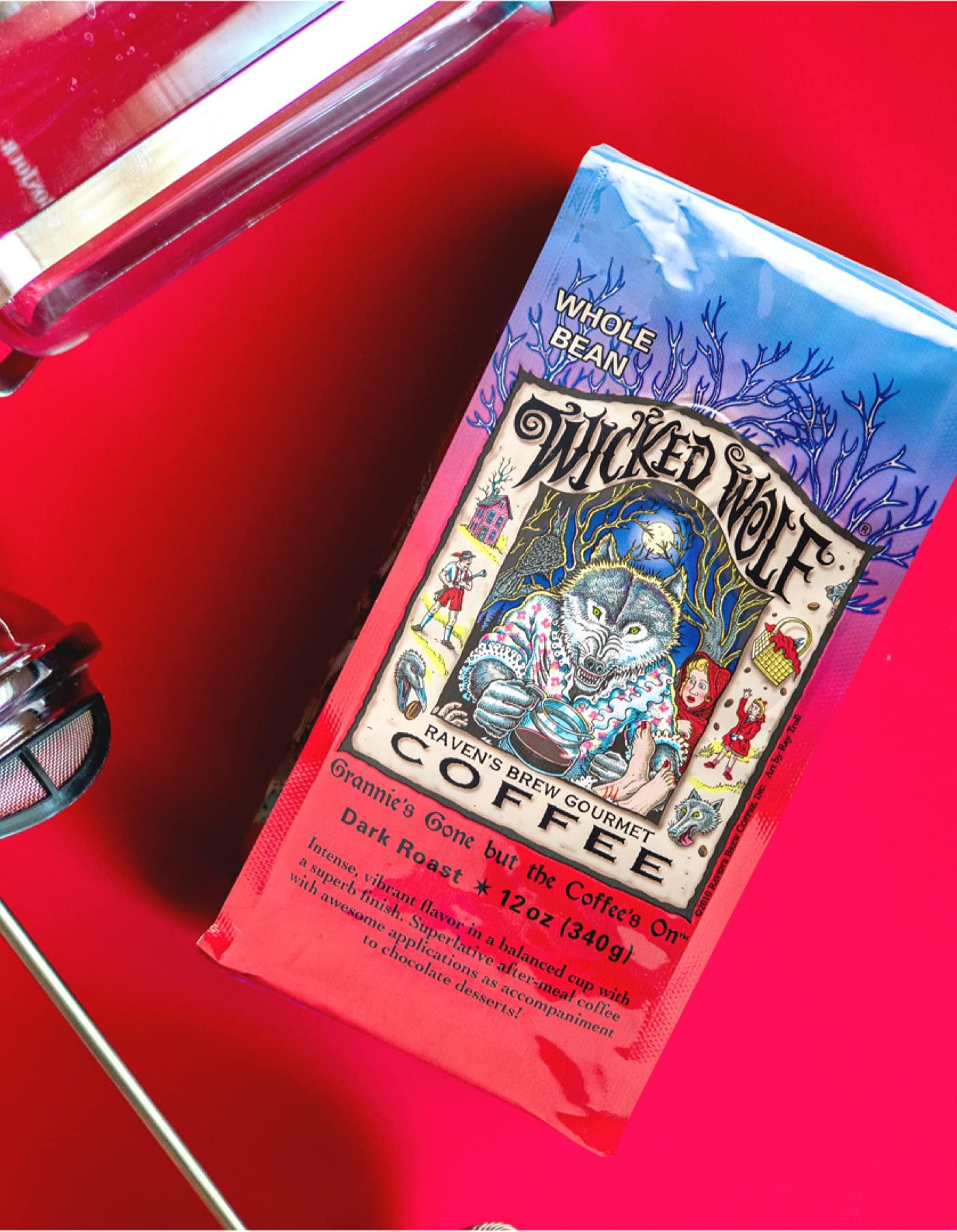 Raven's Brew Coffee Raven\'s Brew Wicked Wolf Whole Bean Coffee, 12 ounce - Dark Roast - Full Body of Currant and Spice (2 Pack)