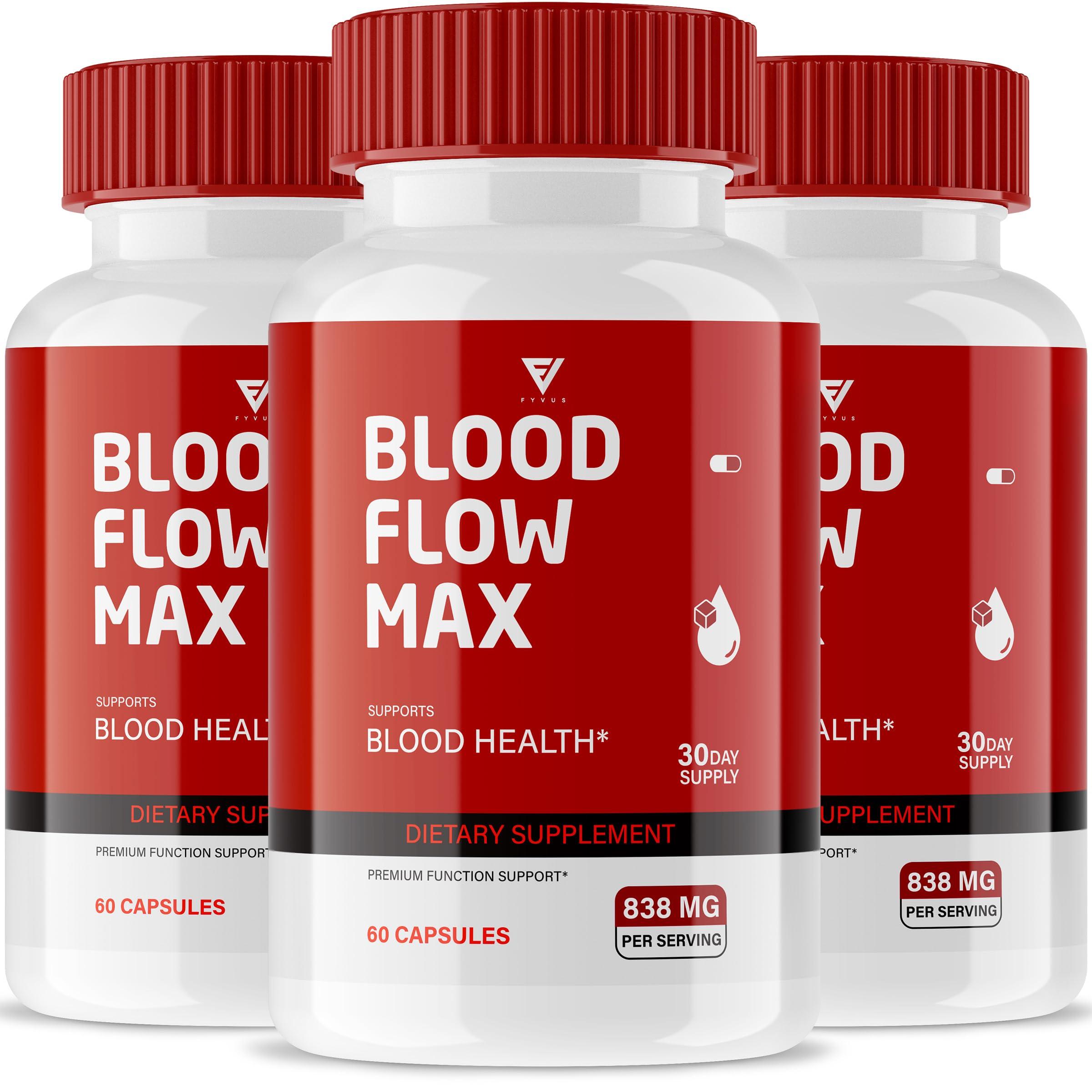 Fyvus (3 Pack) Blood Flow Max Capsules, BloodFlow Max Advanced Strength Healthy Flow Levels Support Supplement, Blood Flow Maximum Overall All Natural Wellness Pills Reviews (180 Capsules)