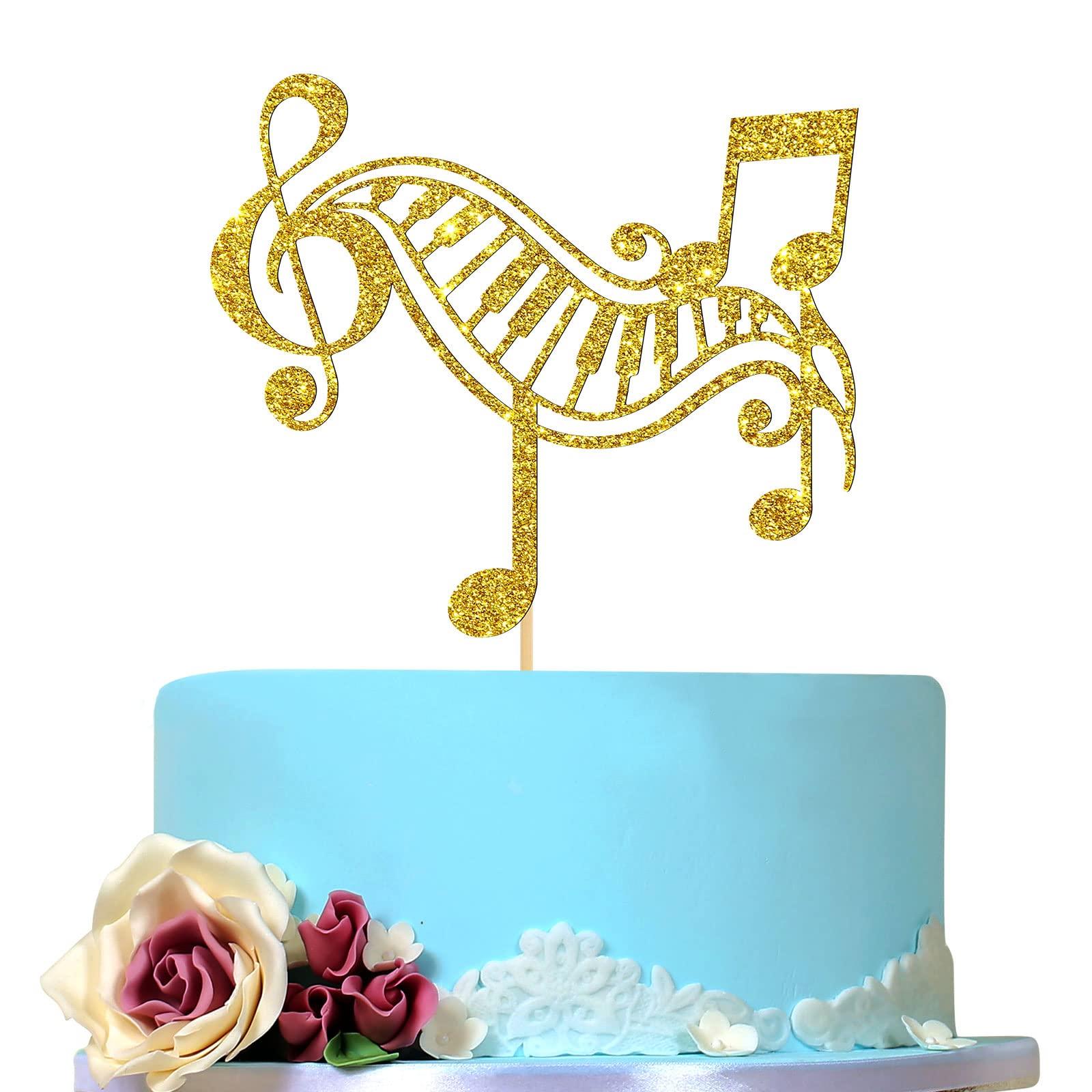 Birthday Queen Golden Glitter Music Cake Toppers, Music Cake Decoration for Girls, Music Symbol Notes Decorations, Happy Music Notes Cake Topper, Wedding / Baby Shower / Musical Theme Party Supplies