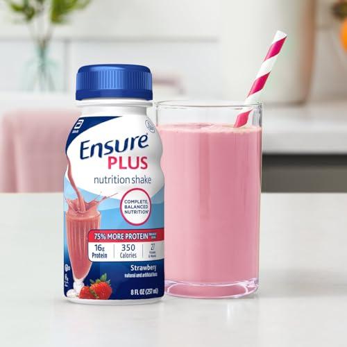 Ensure Ensure Plus Strawberry Nutrition Shake With Fiber | Meal Replacement Shake | Ready To Drink | 16g Protein and 27 Vitamins and Minerals | 8 fl oz - 24 Pack