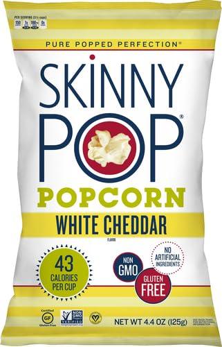 SkinnyPop SkinnyPop White Cheddar Popcorn, 4.4oz Grocery Sized Bag, Skinny Pop, Healthy Popcorn Snacks, Gluten Free (Pack of 4)