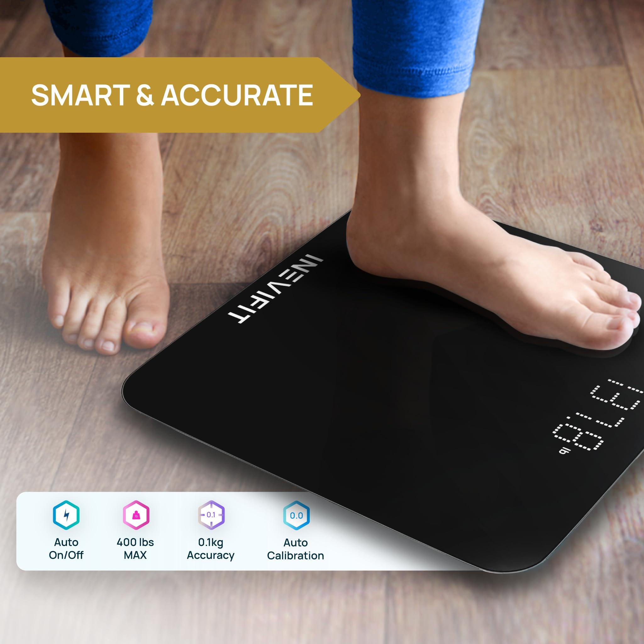 inevifit INEVIFIT Smart Bathroom Scale, Highly Accurate Bluetooth Digital Bathroom Body Weight Scale, Precisely Measures Weight & BMI for Unlimited Users (S-Black)