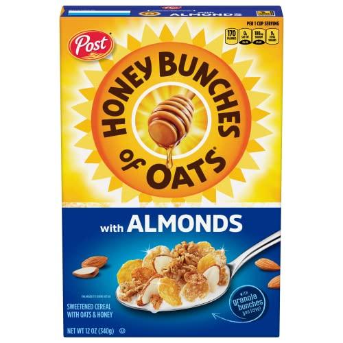 Post Consumer Brands Honey Bunches of Oats with Almonds, Heart Healthy, Low Fat, made with Whole Grain Cereal, 12 Ounce - 12 Boxes