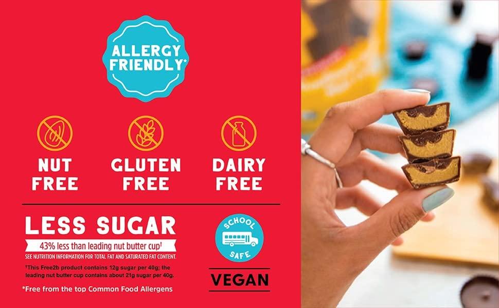 Free 2b Free 2b Sunflower Butter Mini Sun Cups, Safe for School and Allergy Friendly - Gluten-Free, Dairy-Free, Nut-Free, and Soy-Free - Chocolate, 4.2 oz Resealable Bag (Pack of 1)