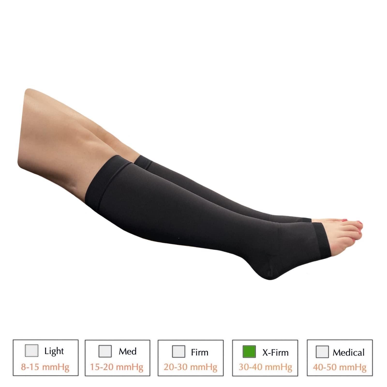 HealthyNees HealthyNees Open Toe 30-40 mmHg Extra Firm Compression Severe Edema Lymphedema Varicose Veins Leg Swelling Wide Plus Sock Calf Support (Black, 5XL)