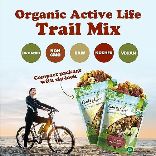Food to Live Food to Live Organic Active Life Trail Mix, 8 Ounces  Raw and Non-GMO Snack Mix Contains Cashews, Pumpkin Seeds, Apricots, Hazelnuts, Almonds. Vegan Superfood, Kosher, No Added Sugar, Bulk