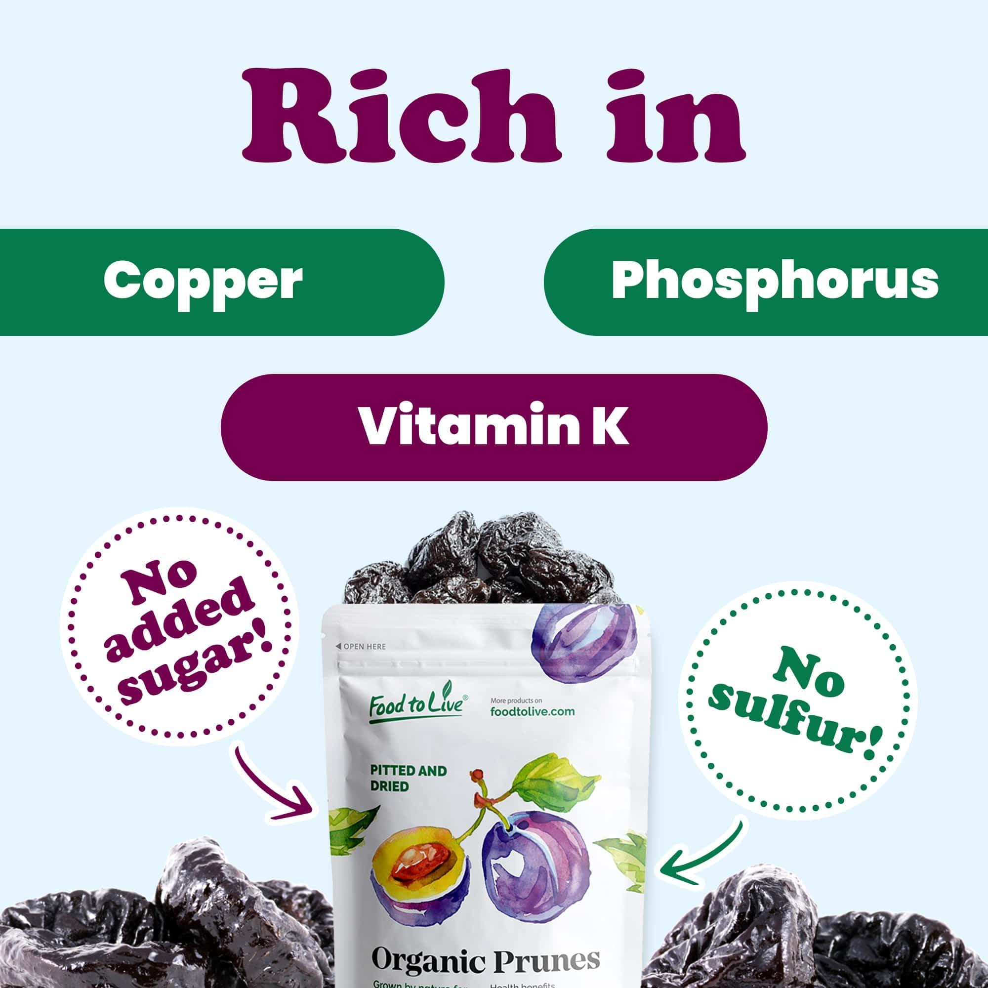 Food to Live Food to Live Organic Pitted Prunes, 5 Pounds Dried California Plums, Non-GMO, Kosher, Unsulfured, Unsweetened, Bulk