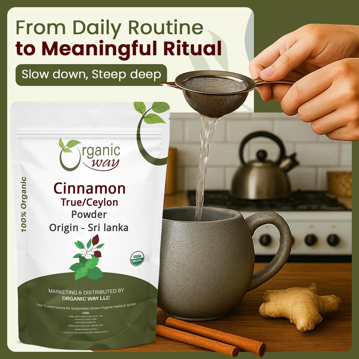 Organic Way Organic Way True Ceylon Cinnamon Powder - Kosher & USDA Certified | Raw, Vegan, Non-GMO & Gluten Free | Freshly Grounded Premium Cinnamon | Resealable Bag | 100% Raw from Sri Lanka (1/2LBS / 8Oz)