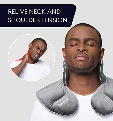 GENIANI GENIANI Microwavable Heating Pad for Neck and Shoulders with Herbal Aromatherapy - Calming Weighted Cordless Neck Wrap - Heat Pad for Pain Relief and Spasm - Hot and Cold Compress (Cloud Grey)