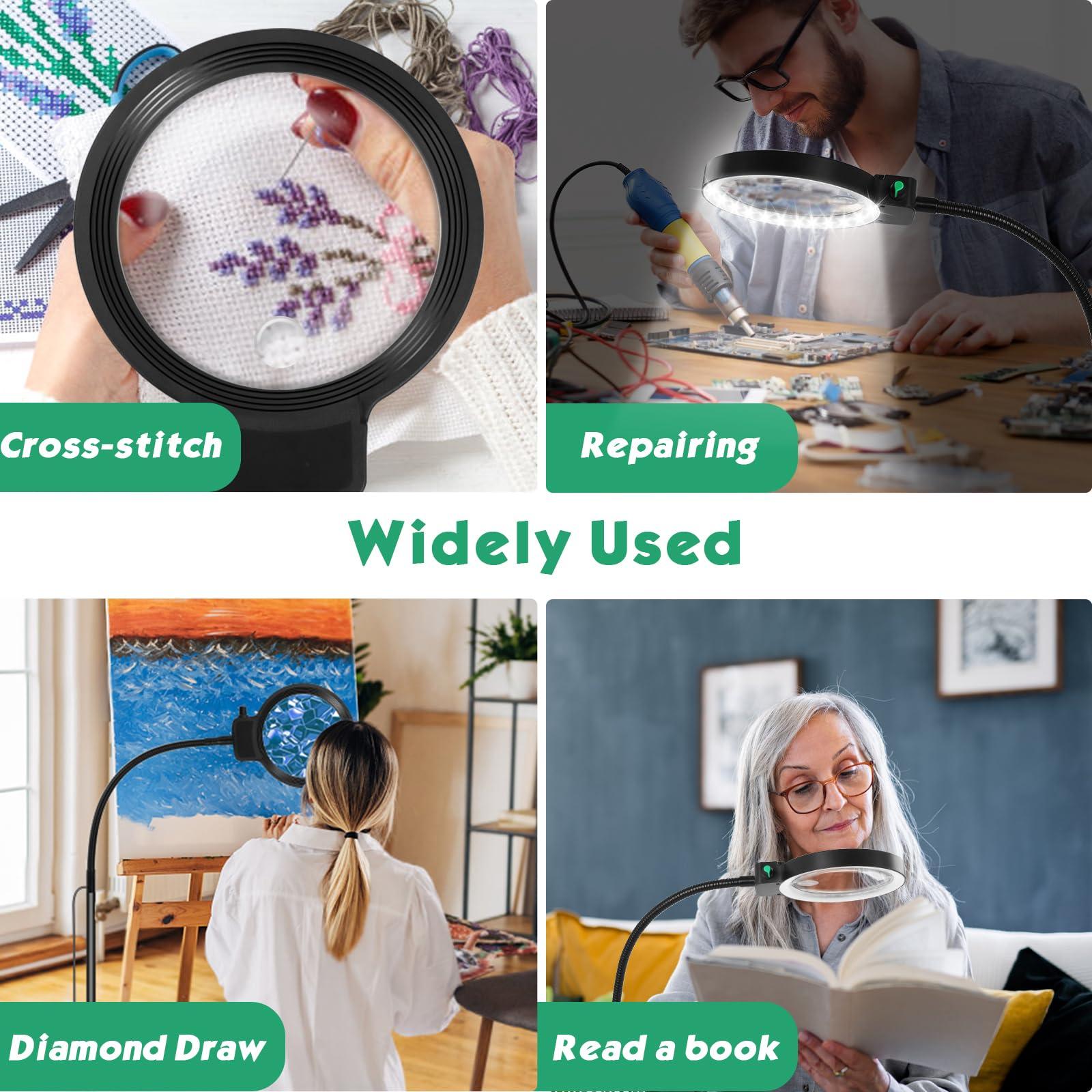 NZQXJXZ 10X 30X Floor Magnifying Glass with Light and Stand,36 LED Flexible Gooseneck Floor Magnifying Lamp, Adjustable Brightness Large Lighted Magnifiers for Reading,Sewing,Crafts,Painting,DIY,Close Work