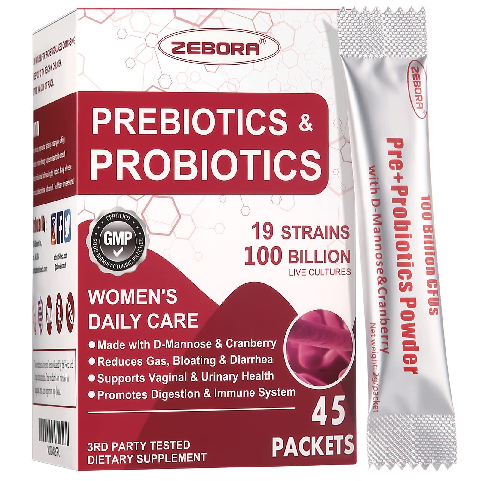 ZEBORA ZEBORA Probiotics-for-Women 100-Billion-CFUs with Prebiotics, D-Mannose & Cranberry for Digestive, Immune, Feminine UT Health Support, Ultimate Probiotic Women's Care, Soy & Gluten Free, 45 Packets
