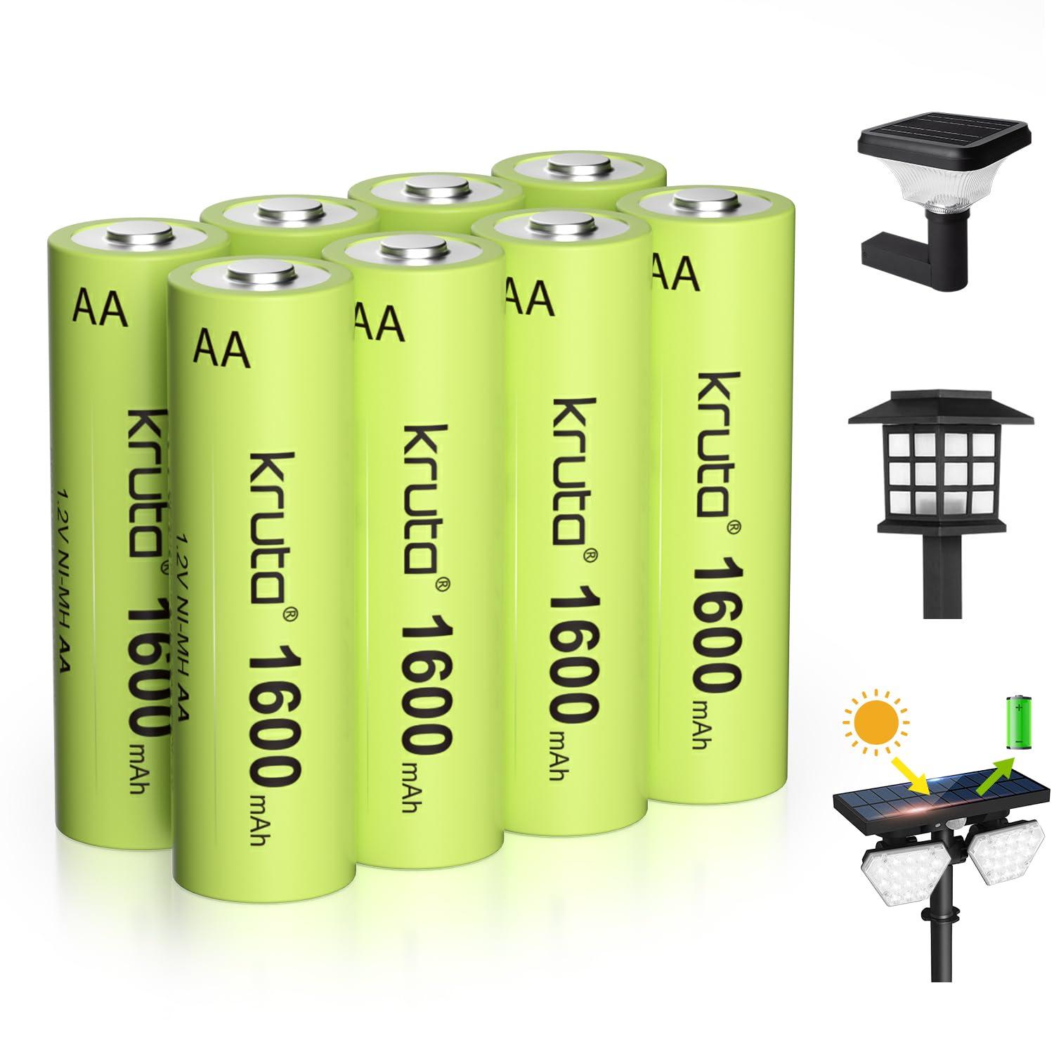 Kruta Kruta Ni-MH AA Rechargeable Batteries, Double A 1600mAh High Capacity 1.2V Pre-Charged for Garden Landscaping Outdoor Solar Lights, String Lights, Pathway Lights (AA-1600mAh-8 Pack)