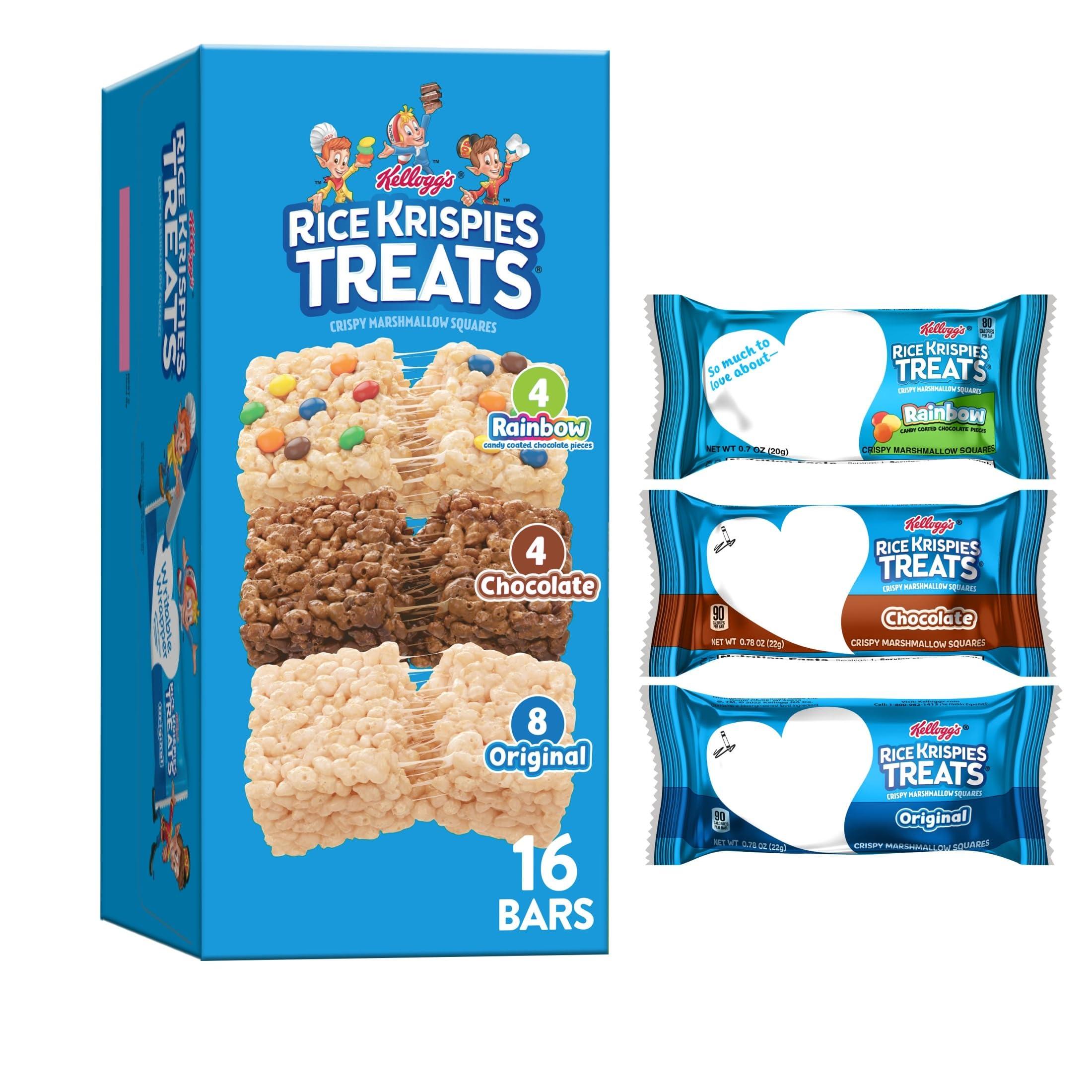 RICE KRISPIES TREATS Rice Krispies Treats Crispy Marshmallow Squares, Kids Snacks, Cereal Bars, Variety Pack, 12.1oz Box (16 Bars)