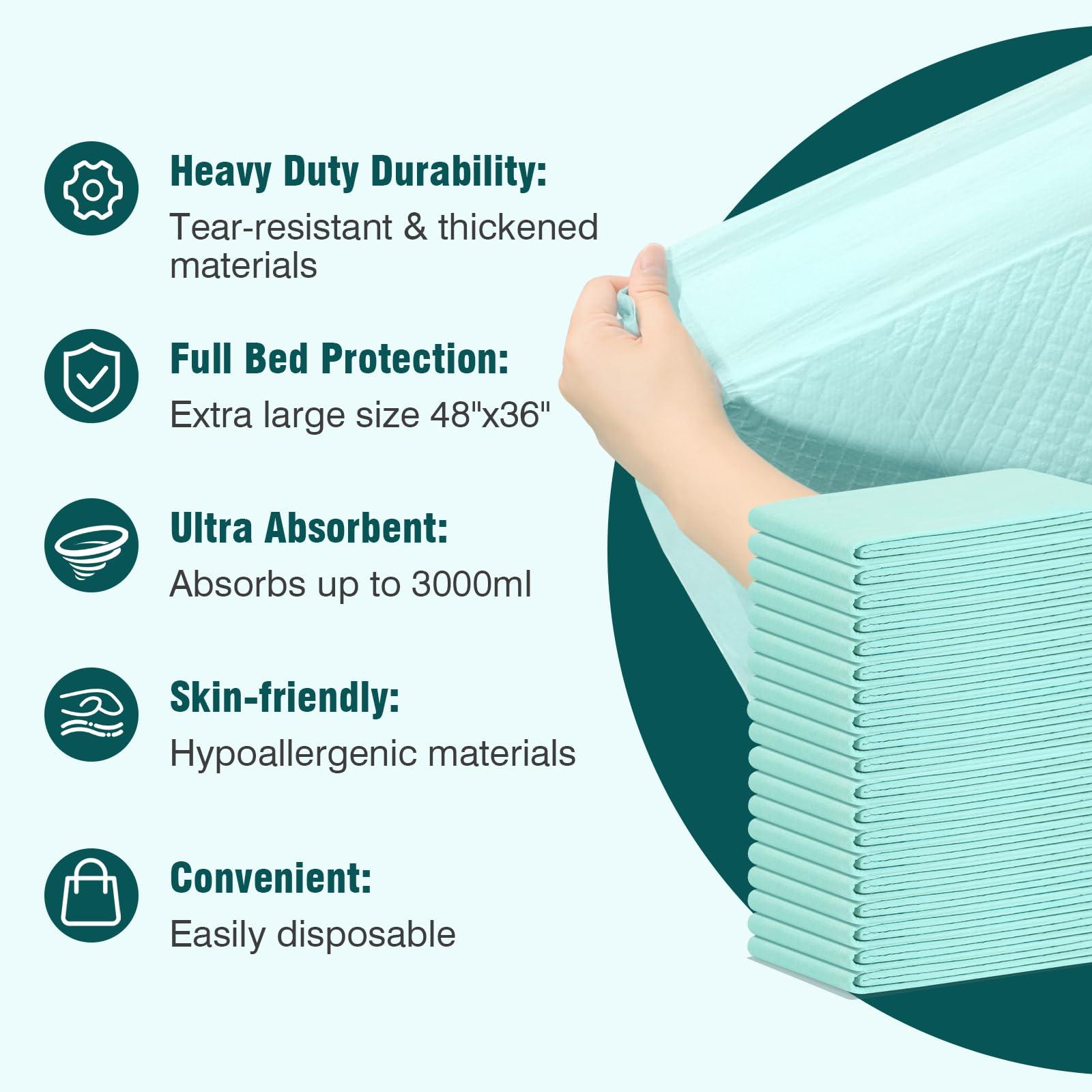 BIGGMED BIGGMED Tear-Resistant Chucks Pads Disposable 48\" x 36\" Underpads Extra Large Incontinence Bed Pads Heavy Duty Absorbency Chux Pads Pee Pads for Adult Elderly Puppy Pads for Training, 20 Pads