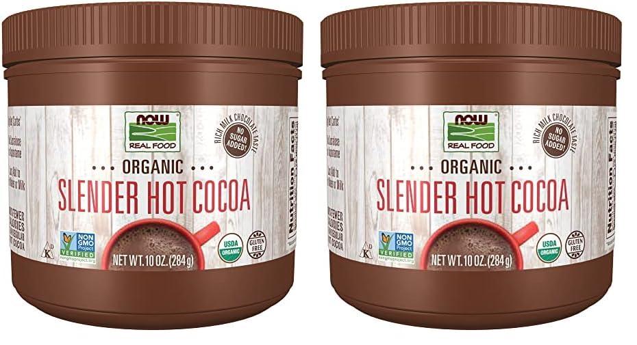 NOW NOW Foods, Organic Cocoa Lovers Slender Hot Cocoa, No Sugar Added, Certified Non-GMO, Kosher, 10-Ounce (Pack of 2)