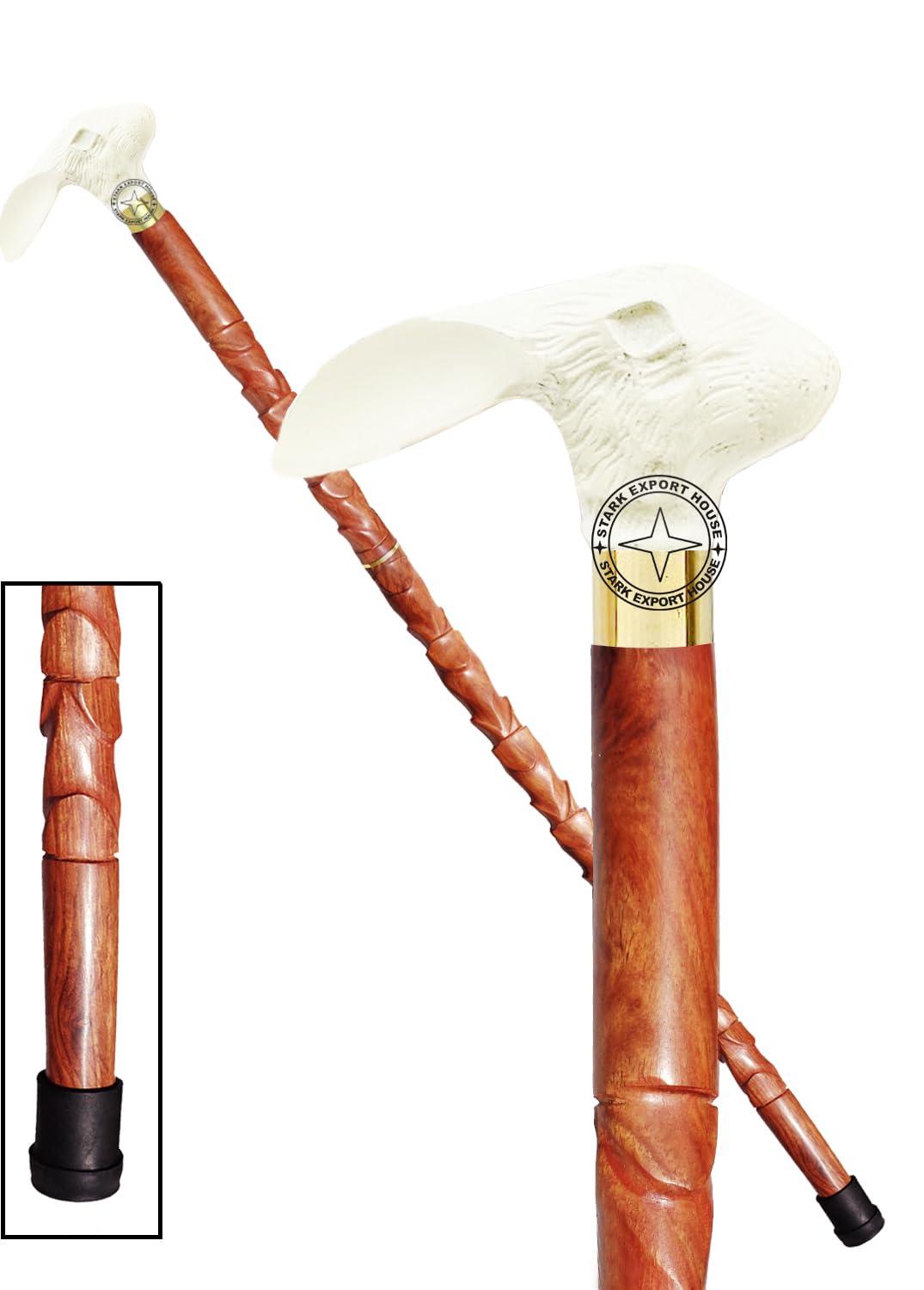 Stark Export House Nickel Brass Walking Cane Rosewood Designer Wooden Walking Stick with Brass Handle Gift for Men & Women 37 inch (SWER) (Brown 4)