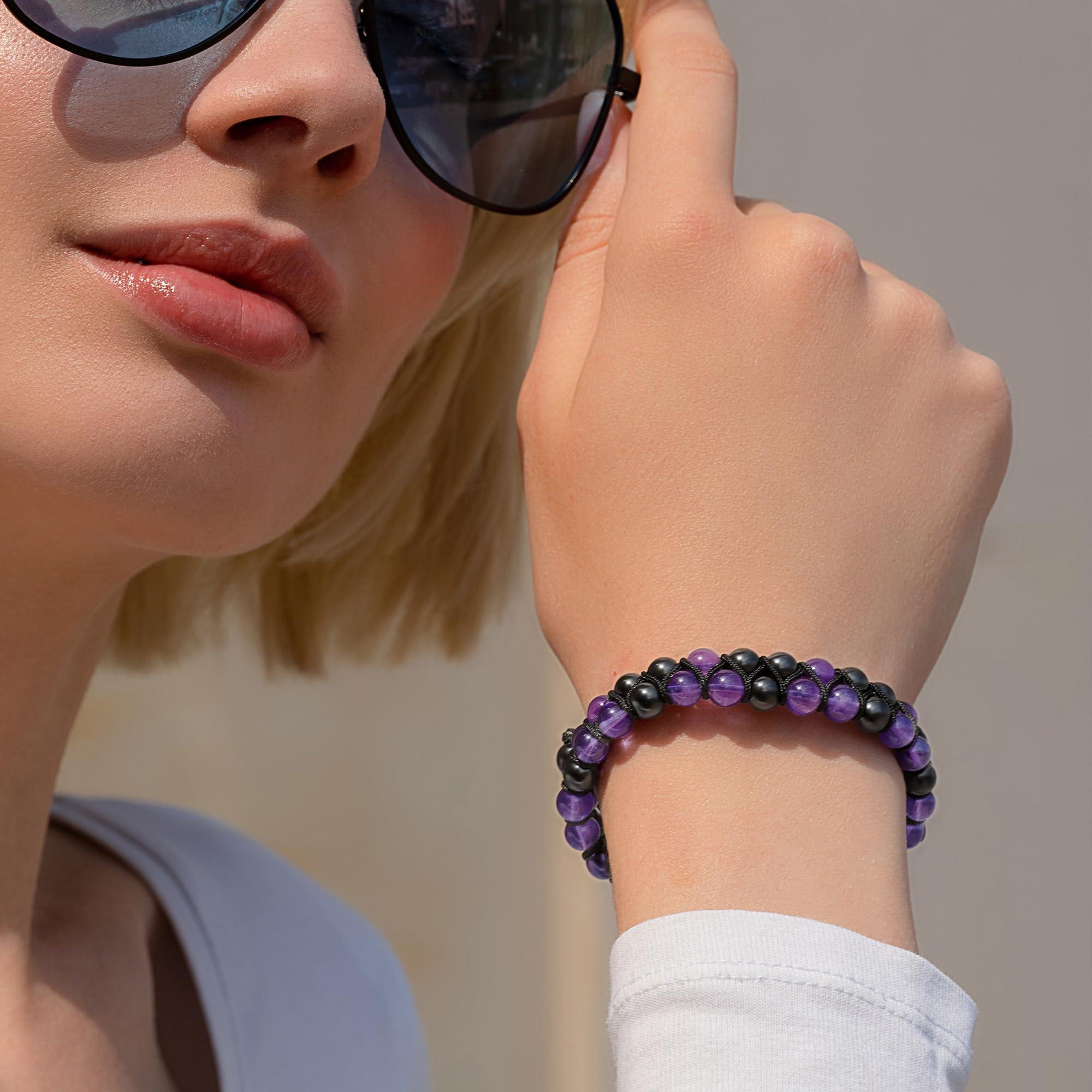 MagnetRX MagnetRX Hematite & Amethyst Bracelet MAX Strength Magnetic Hematite Bracelets Natural Amethyst Crystals Purple Beaded Bracelets for Women