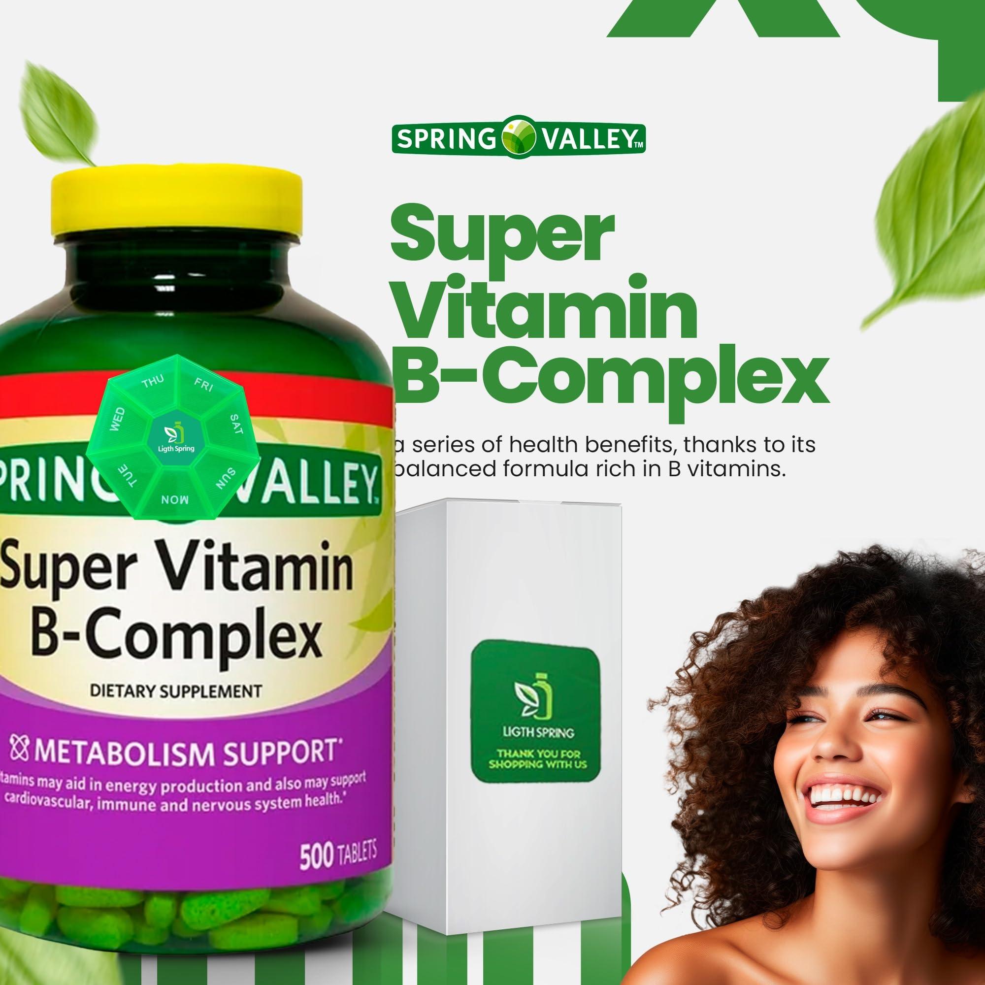 LightSpring Light Spring Super B-Complex Tablets (500 Count) Vitamin B6, B12, C,Thiamine, Biotin, No Gluten, Complete Dietary Supplement, Includes Light&Spring Guide, Energy & Immunity