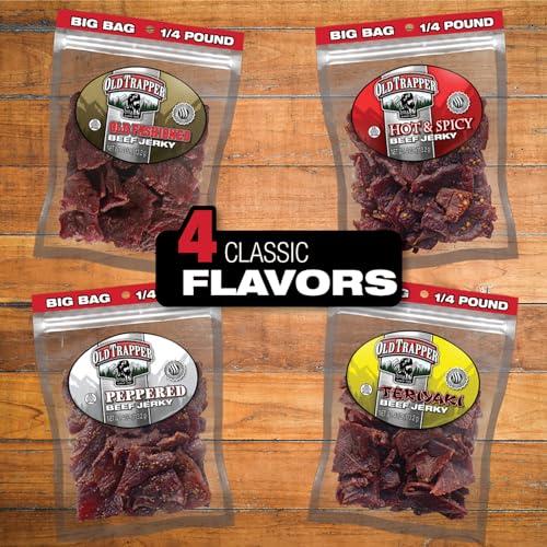 Old Trapper Old Trapper Beef Jerky, Hot & Spicy 1/4-Pound Individual Package, Savory and Spicy Meat Snacks for Lunches or Between Meals, 11 Grams of Protein and 70 Calories per Serving (Pack of 8)