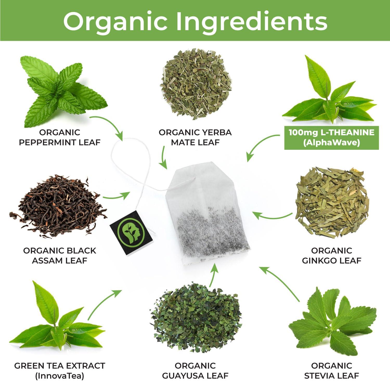 CogniTea CogniTea Productive Energy Tea - Enhanced Focus & Energy with 100mg L-Theanine, 90mg Caffeine Organic Guayusa & Yerba Mate, Assam Black Tea - Crash-Free Cognitive Boost
