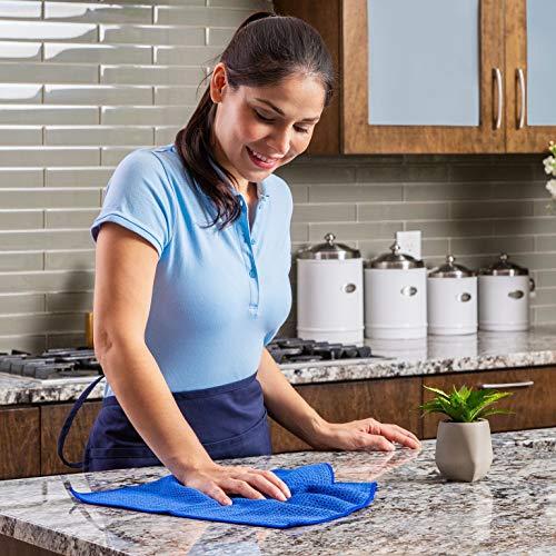 Microfiber Wholesale Kitchen Towels - Microfiber Waffle Weave Towels | Blue | 16 x 16 in. (6 Pack) | Absorbent, No Lint, Thick, Reusable, Commercial, Soft, Hand, Tea, Glass, Bar, Sublimation Blank, Polyester Cloths