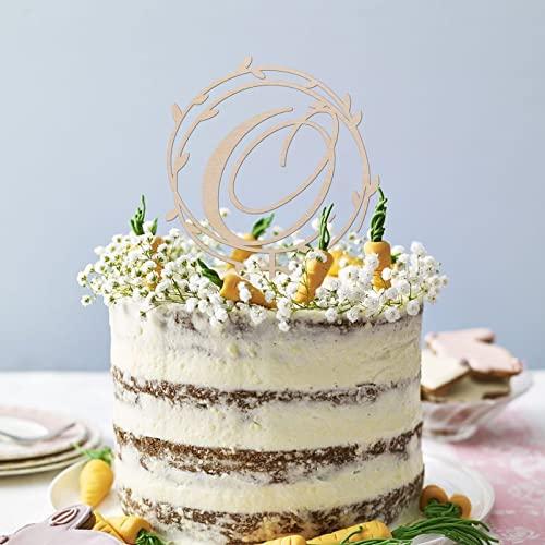 buythrow Rustic Wood Letter O Wedding Cake Toppers, Custom Letters Cake Topper,Floral Wedding Cake Topper,initial Letters Cake Topper Custom Any Initial Cake Topper for Wedding Birthday Party Supplies