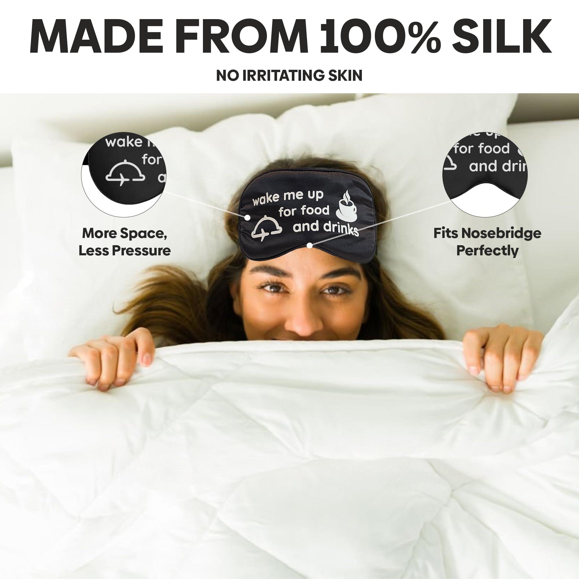 VITYA VITYA Black Do Not Disturb/Wake Me Up Double-Sided Silk Sleep Mask for Women/Men | Sleep Mask Light Blocking | Soft Breathable Sleep Eye Mask for Traveling on Airplane | Eye Mask with Elastic Strap