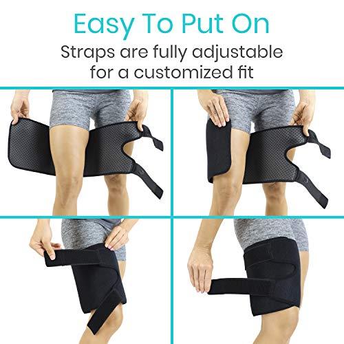 Vive Vive Thigh & Hamstring Compression Sleeve Brace for Men & Women (2 Pack, Black) - Pain Relief Support Wrap for Sciatica, Hip Flexor, Groin, Leg, Upper Thigh - Quick Results & Sciatic Nerve Recovery